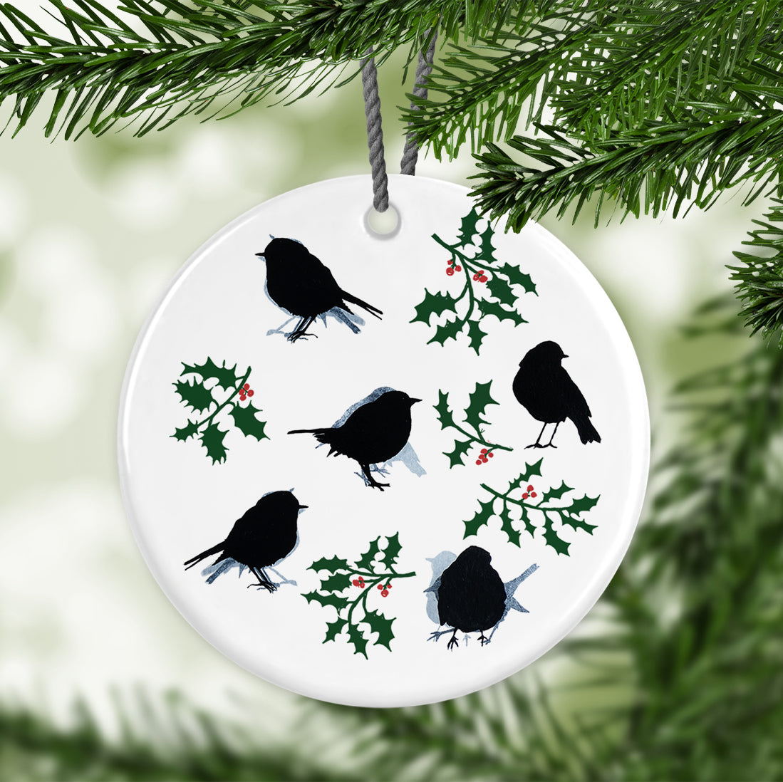 HANGING DECORATION: robin and holly - christmas decoration
