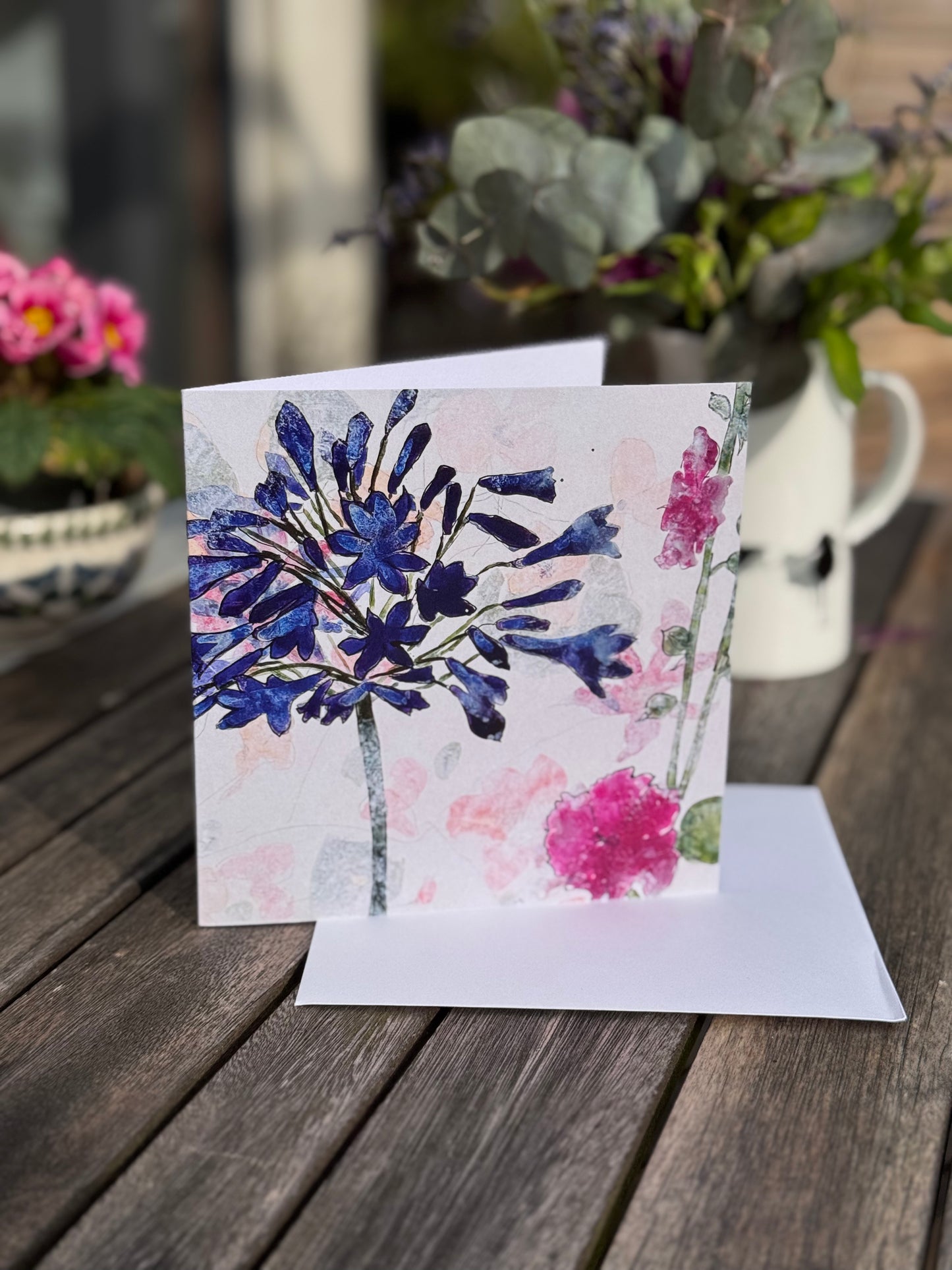 CARD: agapanthus and cosmos