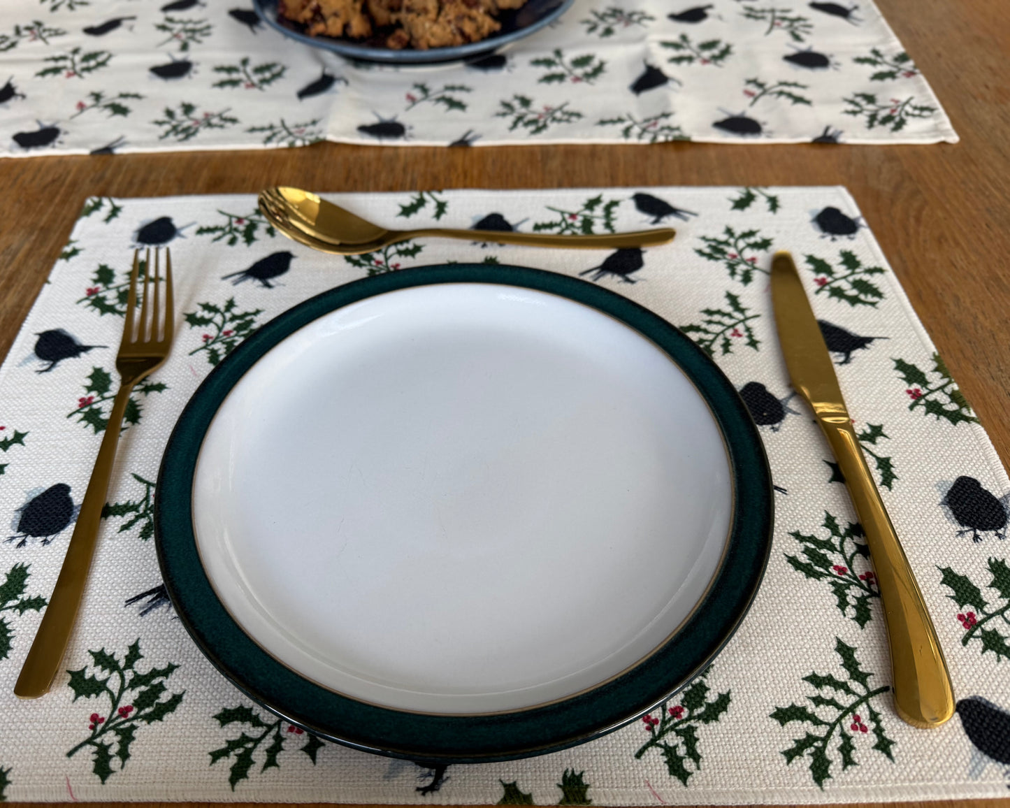 TABLE MAT : ROBIN & HOLLY - christmas design
