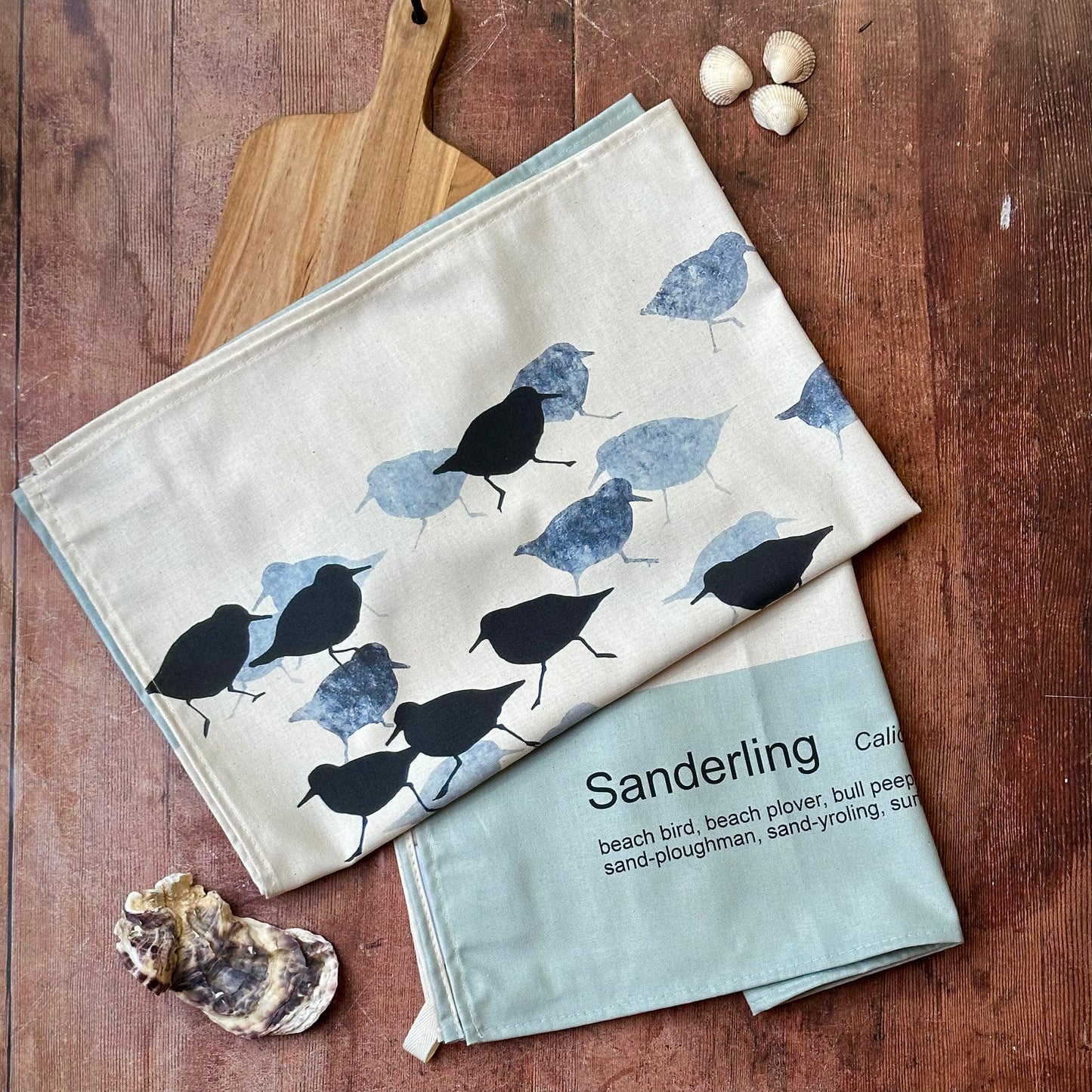 TEA TOWEL - SANDERLINGS unbleached cotton