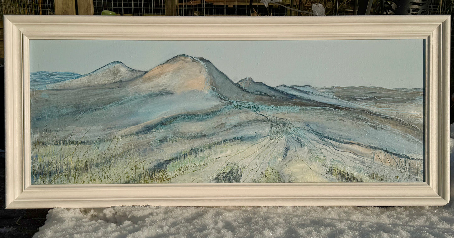 PAINTING: snowy pentlands 80x30cm FRAMED