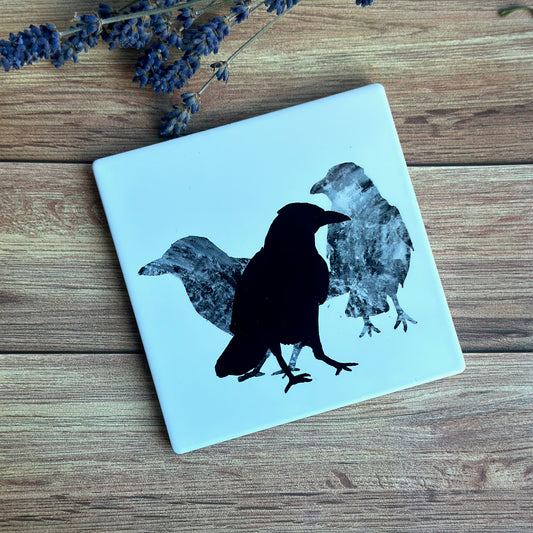 CERAMIC COASTER : 3 craws (crow)