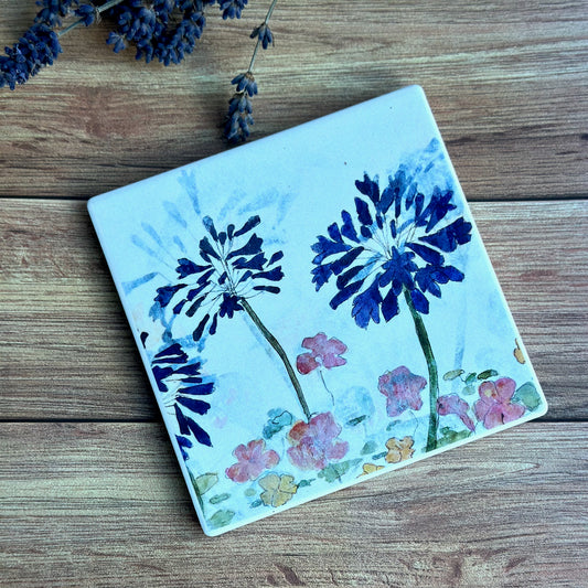 CERAMIC COASTER : agapanthus in the garden