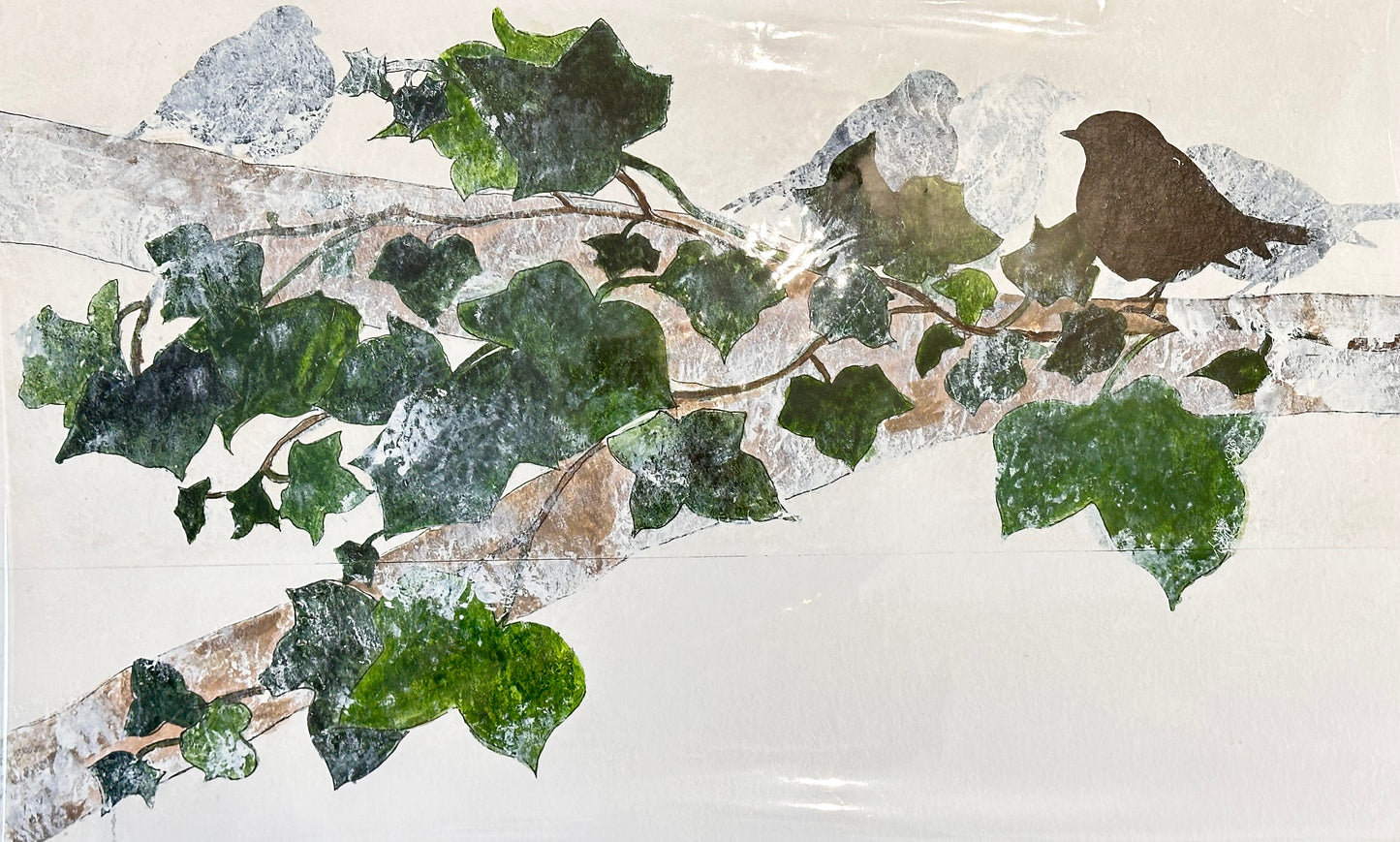 UNFRAMED PAINTING: robin on ivy