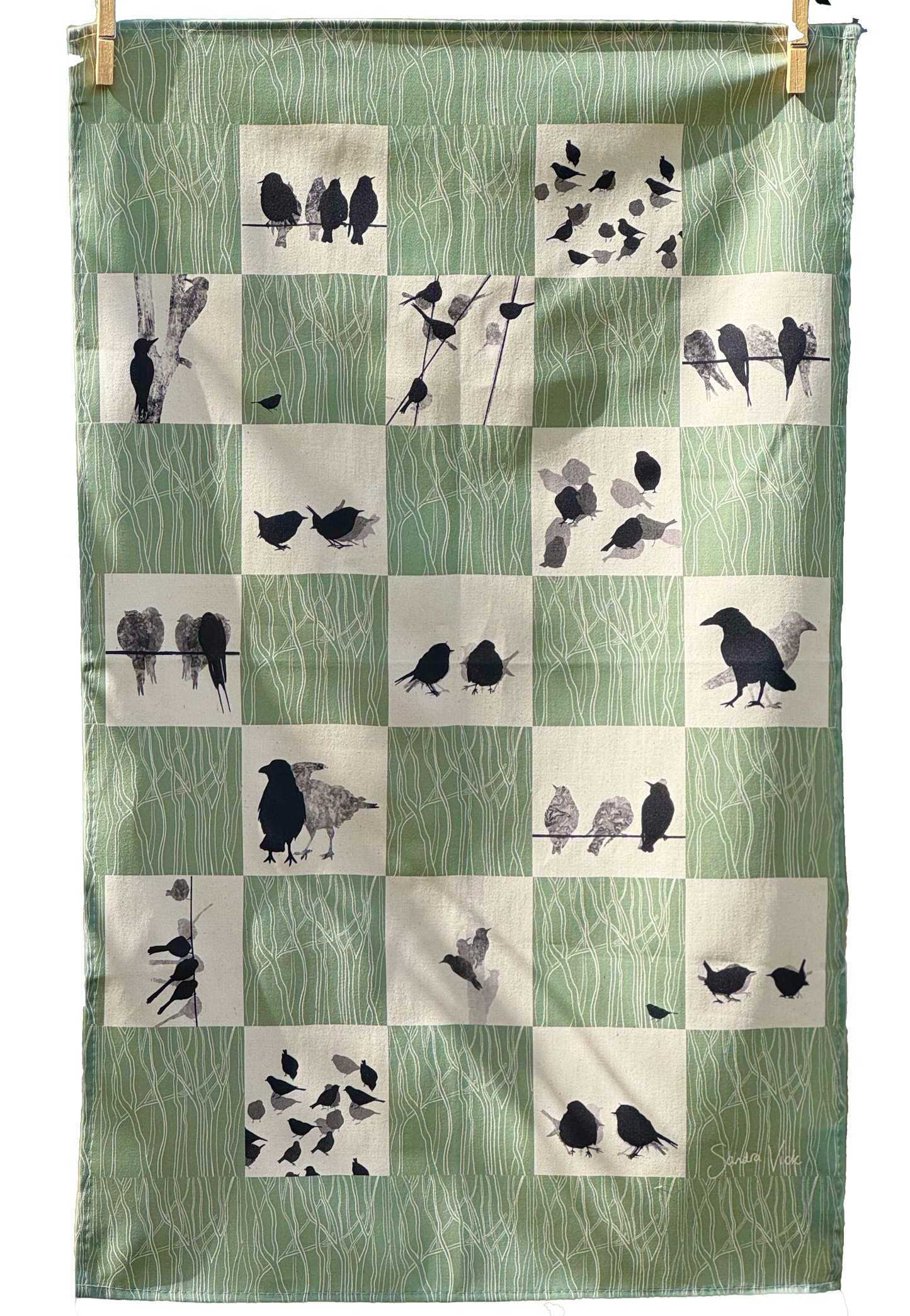 TEA TOWEL - WOODLAND BIRDS unbleached cotton PRE ORDER ONLY