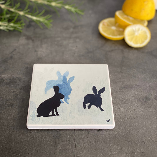 CERAMIC COASTER : hares 2