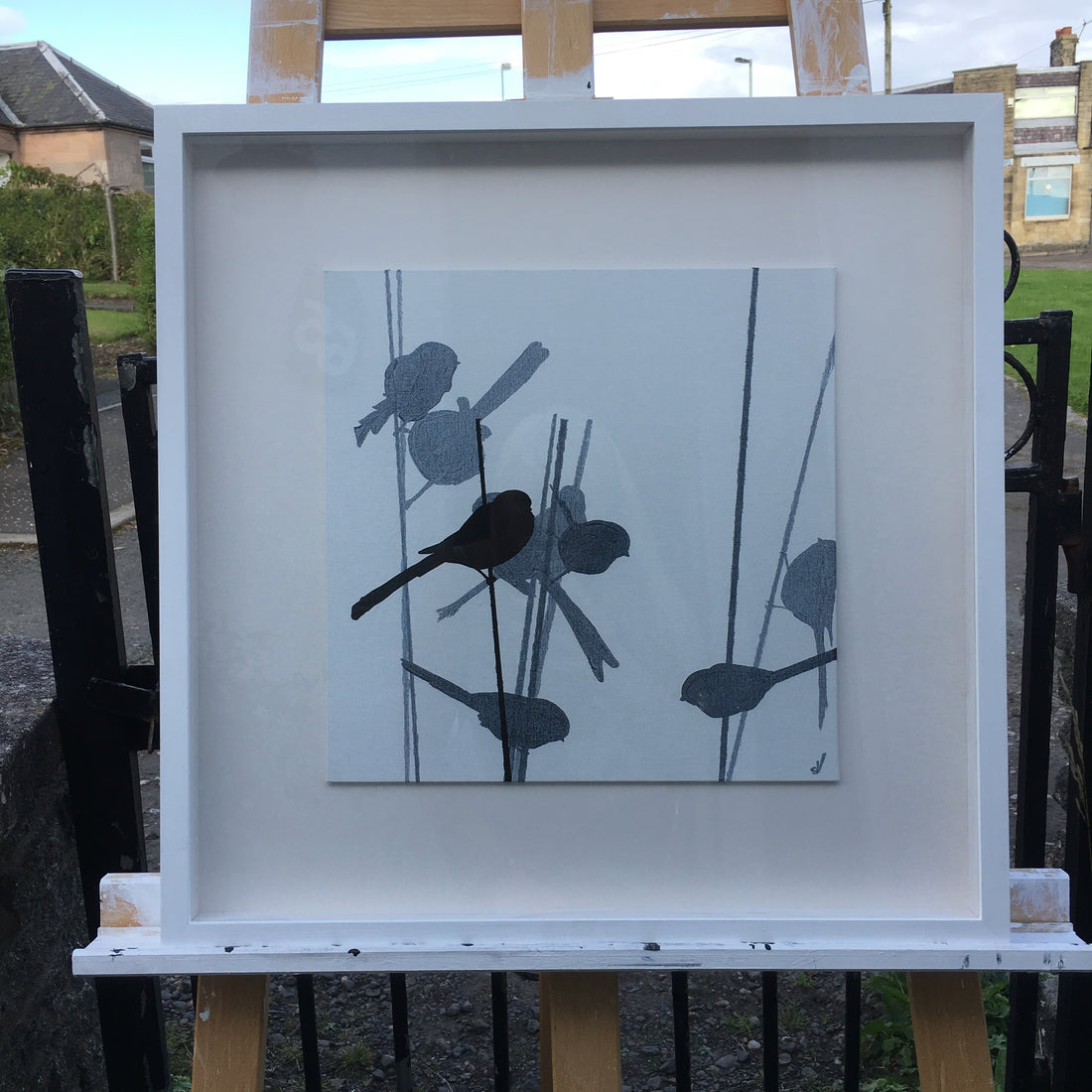 long-tailed tit black and white painting