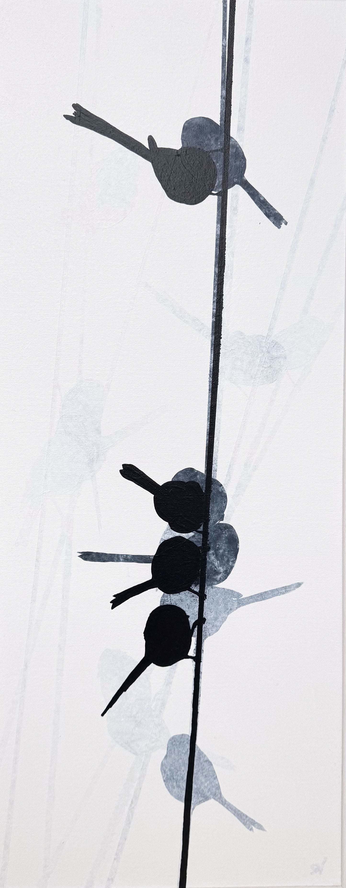 PAINTING: Long-tailed tits in a line