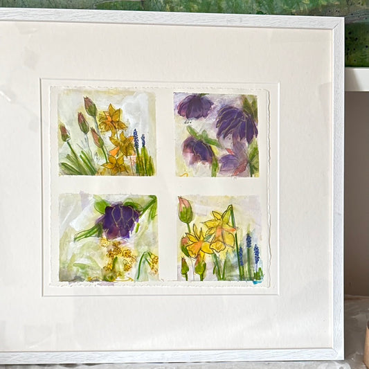 PAINTING: 4 spring flowers study I - FRAMED