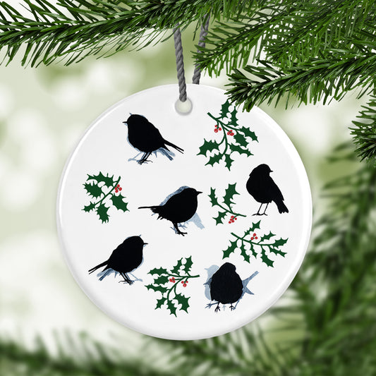 HANGING DECORATION: robin and holly - christmas decoration