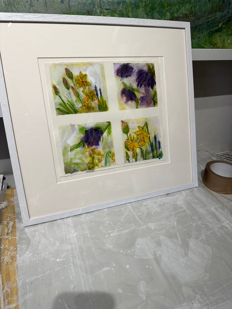 PAINTING: 4 spring flowers study I - FRAMED