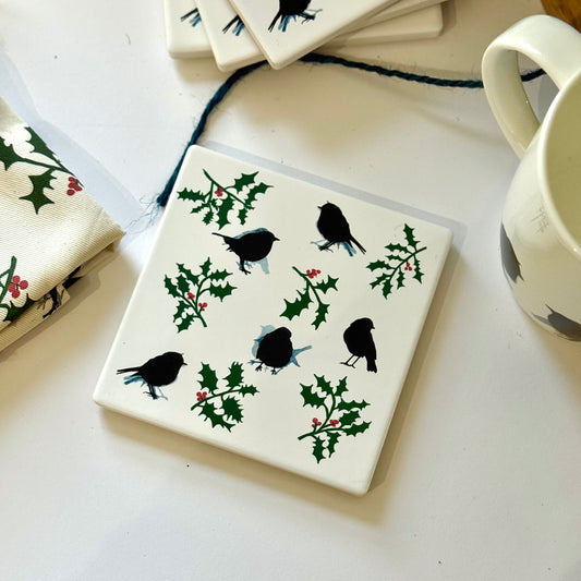 COASTER : robin & holly - christmas