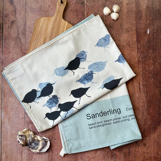 TEA TOWEL - SANDERLINGS unbleached cotton