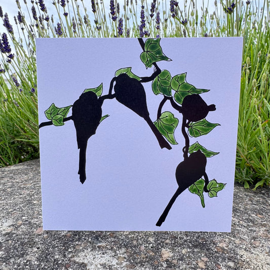 CARD: long-tailed tit on ivy - hand finished SQ