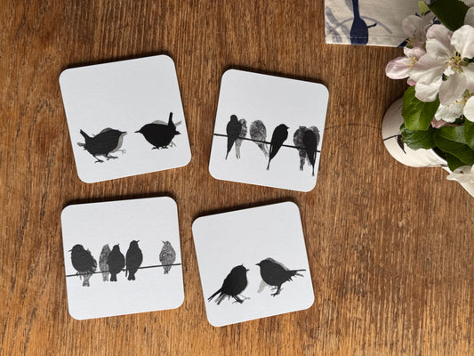 COASTER SET: woodland birds x 4