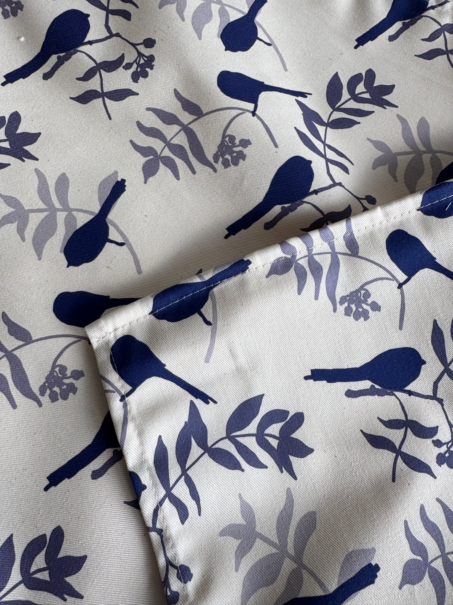 TEA TOWEL - LONG-TAILED TIT - unbleached cotton