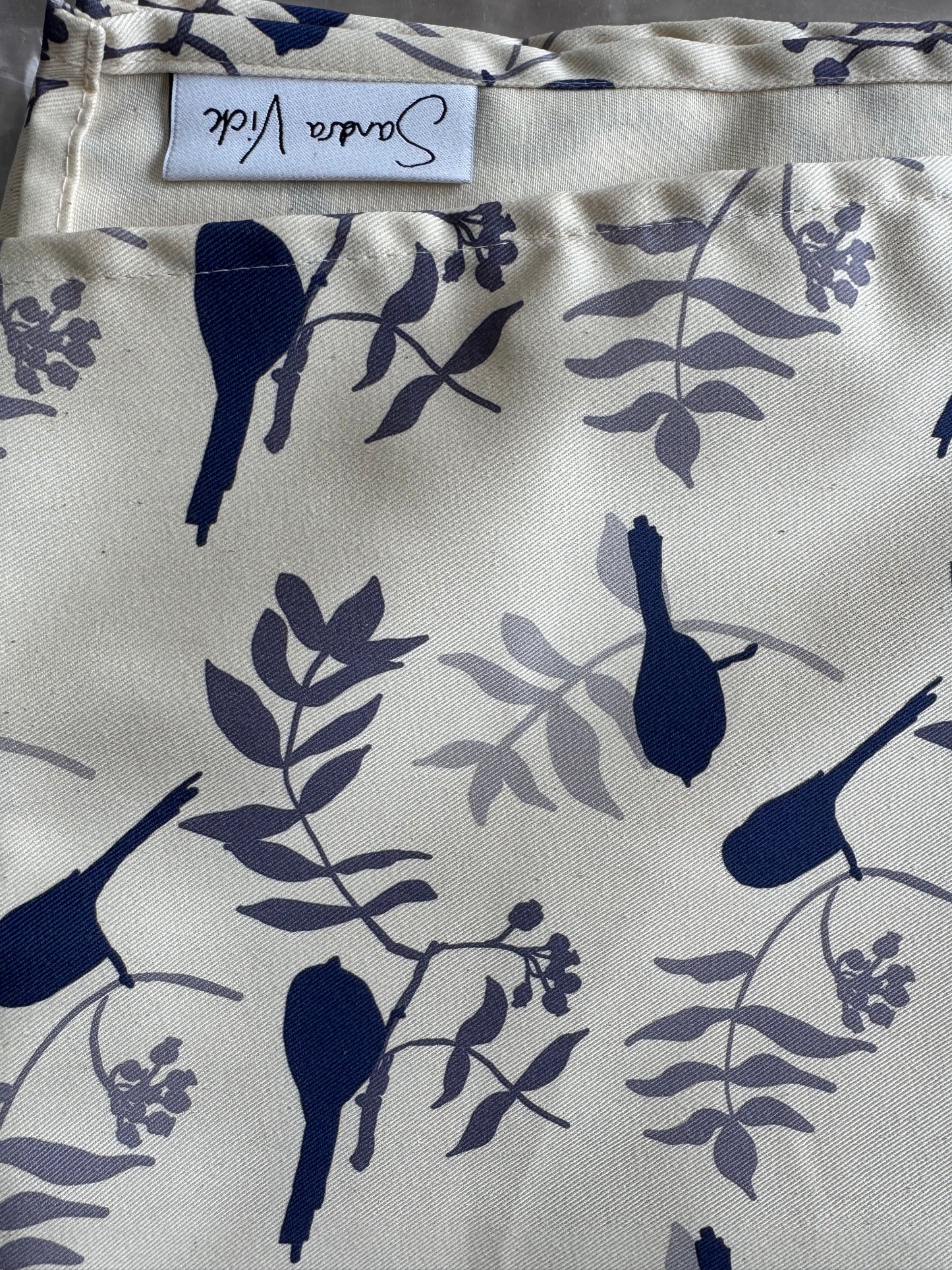 TEA TOWEL - LONG-TAILED TIT - unbleached cotton