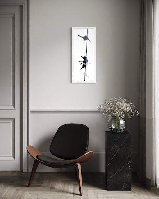 PAINTING: Long-tailed tits in a line