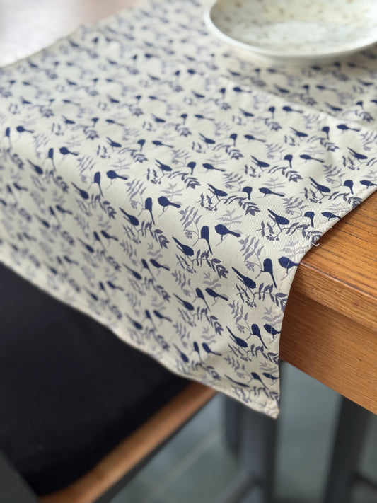 MIS-PRINT: long-tailed tits table runner - small print
