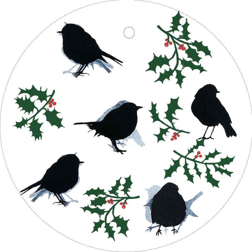 HANGING DECORATION: robin and holly - christmas decoration