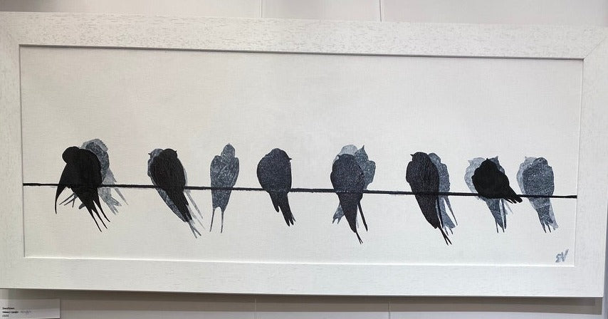 PAINTING: swallows 80x30cm FRAMED