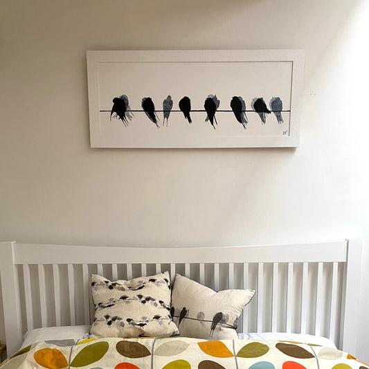 PAINTING: swallows 80x30cm FRAMED