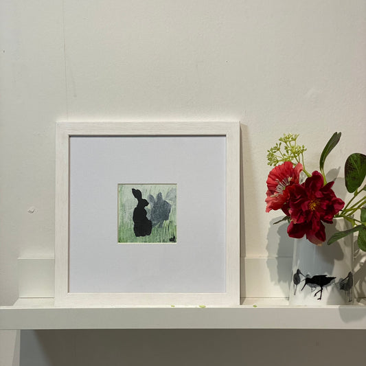 PAINTING: Hare sitting I 8x8cm 23x23cm FRAMED