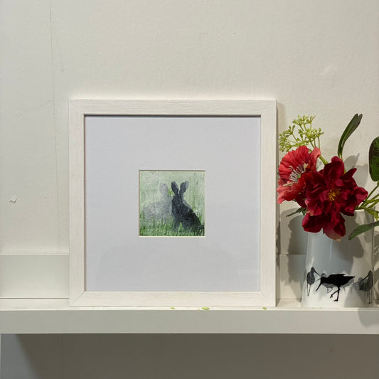 PAINTING: Hare sitting II 8x8cm 23x23cm FRAMED