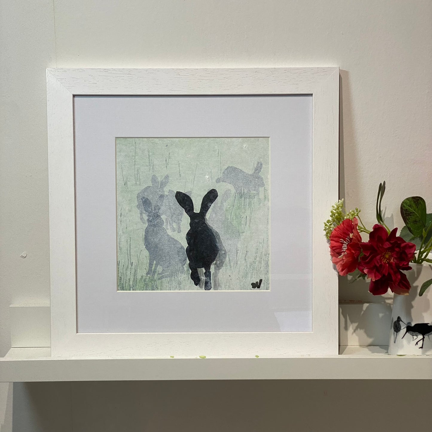PAINTING: Hare running towards us 40x40cm FRAMED