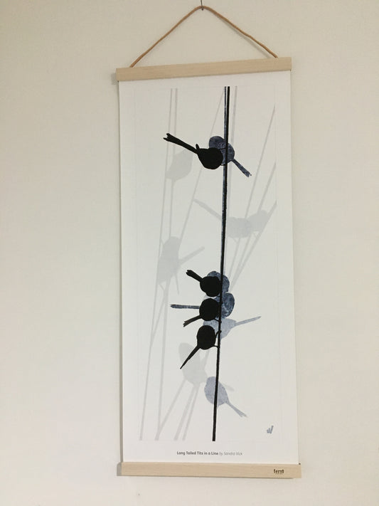 ART PRINT: long-tailed tits in a line' UNFRAMED